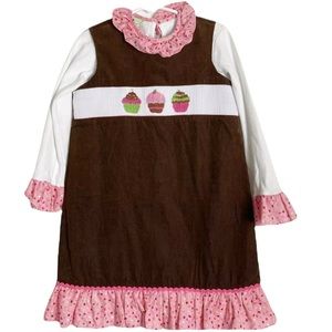 Little Threads | Corduroy Long Sleeve Smocked Cupcake Ruffle Dress